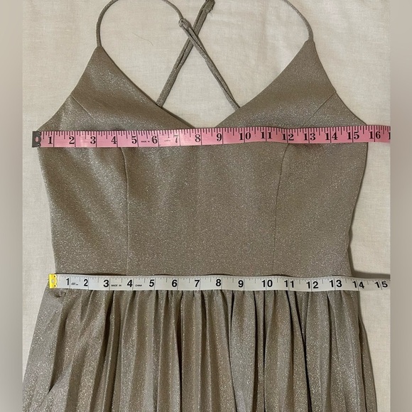 Anthropologie Elevenses Lunar Pleated Midi Dress Gold Sparkle Metallic Size 6 - Picture 10 of 13